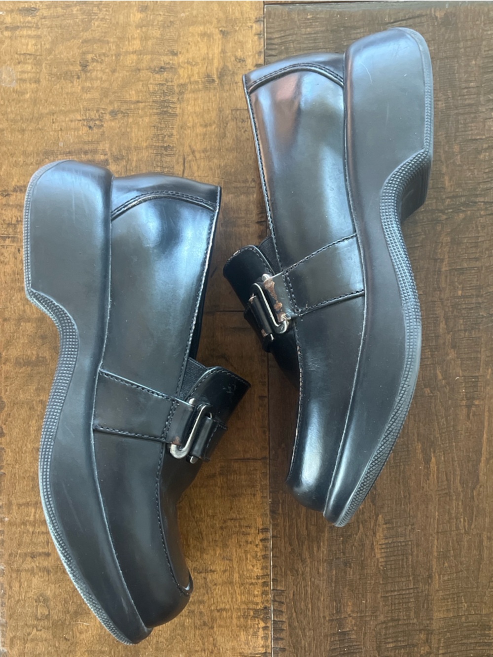 Dansko black leather platform shoes with chunky soles and buckles EU39